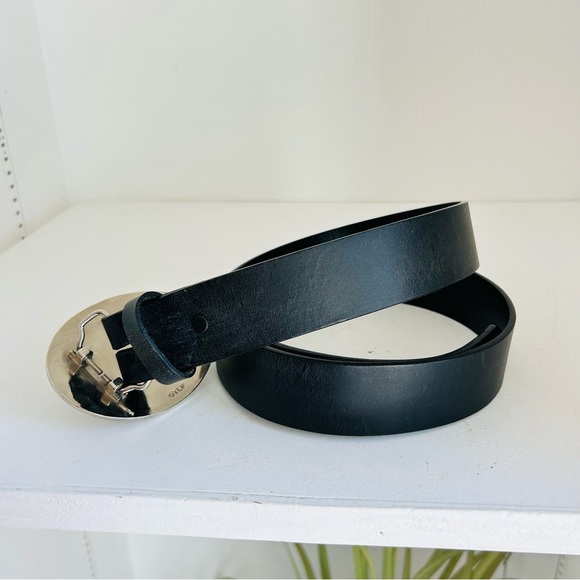 Vintage Badass Solid Black Leather belt with Iron Cross and Skull Belt Buckle 42 - Picture 3 of 7